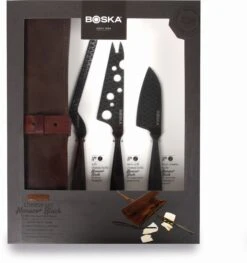 Boska Kaasmessenset Monaco+ Zwart - Met Lederen Hoes 16 Boska Kaasmessenset Monaco+ Zwart - Met Lederen Hoes -Speciaalzaken Voor Keukengerei 307089 Cheese Set Monaco Black1 verpakking