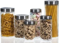 Sareva Voorraadpot - Glas / RVS Deksel - ø 8 Cm / 1 Liter -Speciaalzaken Voor Keukengerei opbergglas set 1 5